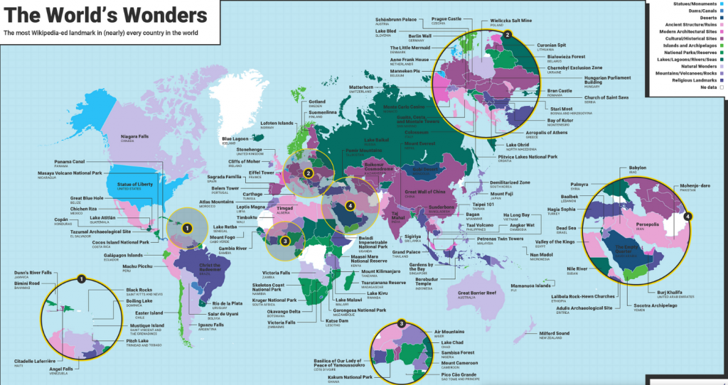 Objavljen prikaz karte sa ‘Svjetskim čudima‘ svake zemlje: Evo što je izabrano za Hrvatsku i BiH